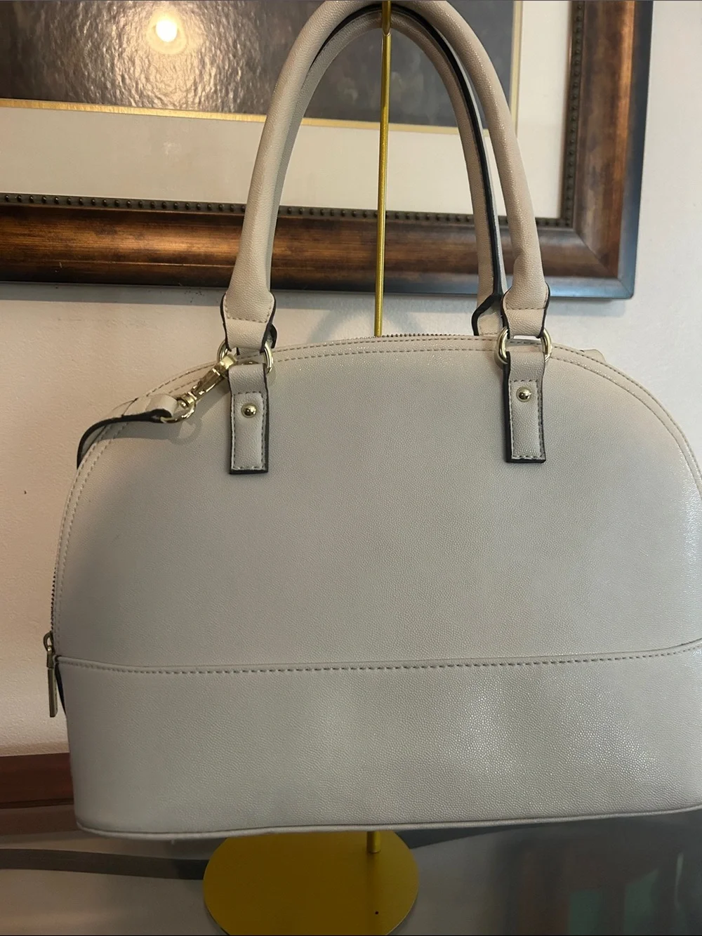 Anne Klein Light Cream Dome Satchel with Gold Charm